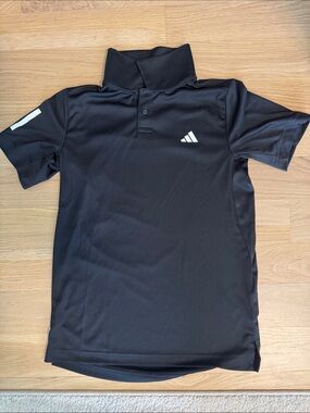 adidas Black Kids Short-Sleeve Polo with White Logo
